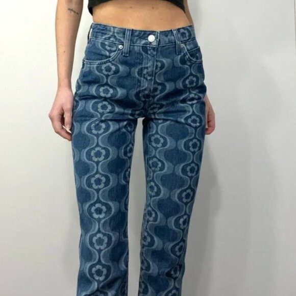 SOLD!!! Aritzia Zola High Waisted Mom Jeans in Kaleidoscope Md Blue 8 - Picture 3 of 5